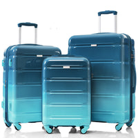 Luggage Set Of 3, 20 Inch With Usb Port, Airline Certified Carry On Luggage With Cup Holder, Abs Pc Hard Shell Luggage With Spinner Wheels, Blue Blue Abs Pc