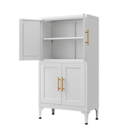 White Metal Kitchen Storage Cabinet, Kitchen Pantry Storage Cabinet With Doors And Shelves, Storage Cabinet With Adjustable Leveling Foot For Kitchen, Living Room And Dining Room W 3 4 Shelves White Metal