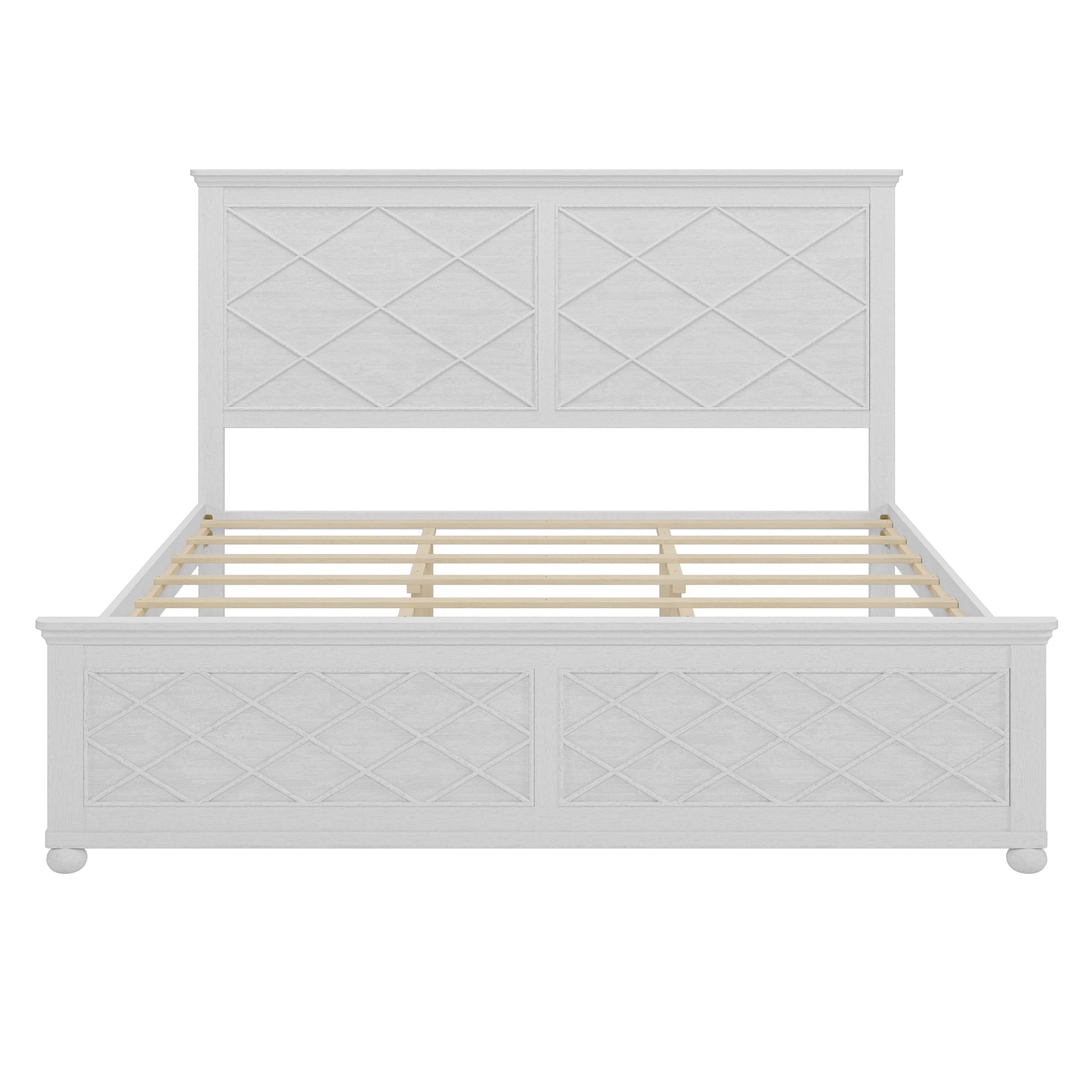 Coastal Farmhouse Solid Wood King Size Bed Frame,Antique White Box Spring Not Required King Antique White Wood Bedroom Farmhouse,Traditional,Vintage Bed Frame Wood