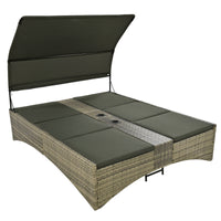Patio Daybed Outdoor Daybed Outdoor Rattan Sun Lounger With Shelter Roof With Adjustable Backrest, Storage Box And 2 Cup Holders For Patio, Balcony, Poolside,Grey Yes Grey Seats 2 Water Resistant Frame Water Resistant Cushion Garden & Outdoor Sectional