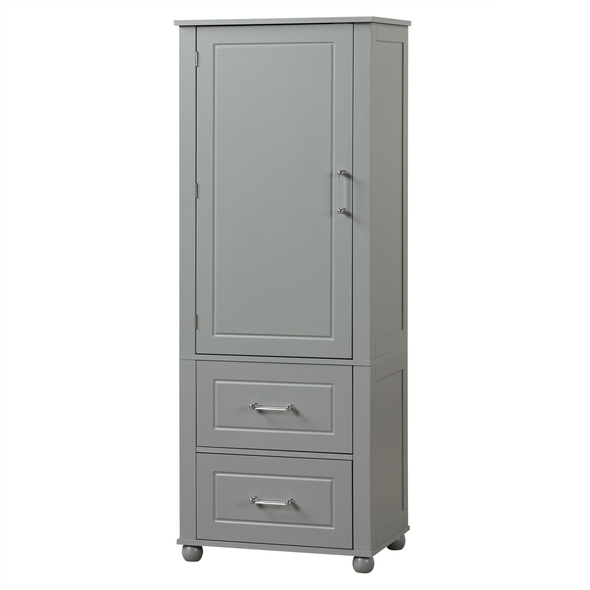 Tall Bathroom Storage Cabinet, Freestanding Storage Cabinet With Two Drawers And Adjustable Shelf, Mdf Board With Painted Finish, Grey Grey Mdf