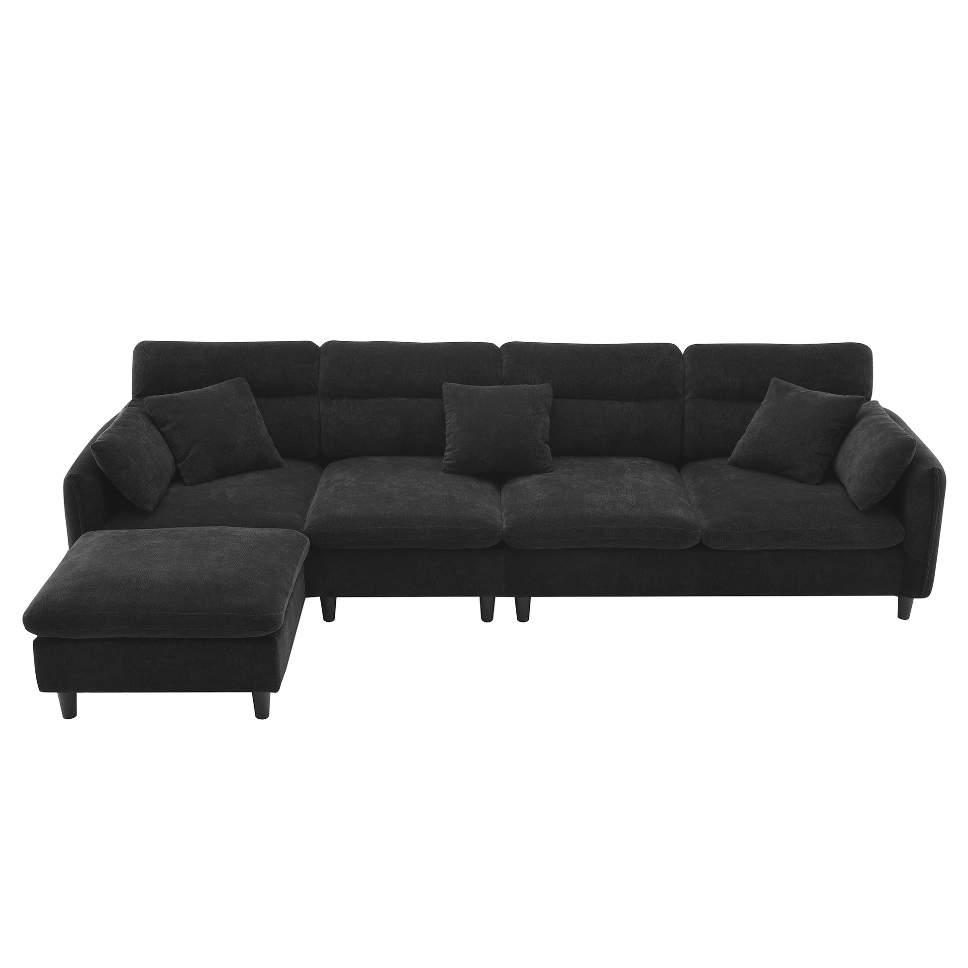 110*62" Modern Convertible Sectional Sofa,L Shaped Reversible Couch Set With Free Pillows,5 Seat Cloud Chenille Indoor Furniture With Ottoman For Living Room,Apartment,3 Colors Black Chenille 5 Seat