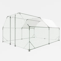 10 Ft. X 13 Ft. Galvanized Large Metal Walk In Chicken Coop Cage Farm Poultry Run Hutch Hen House Silver Metal