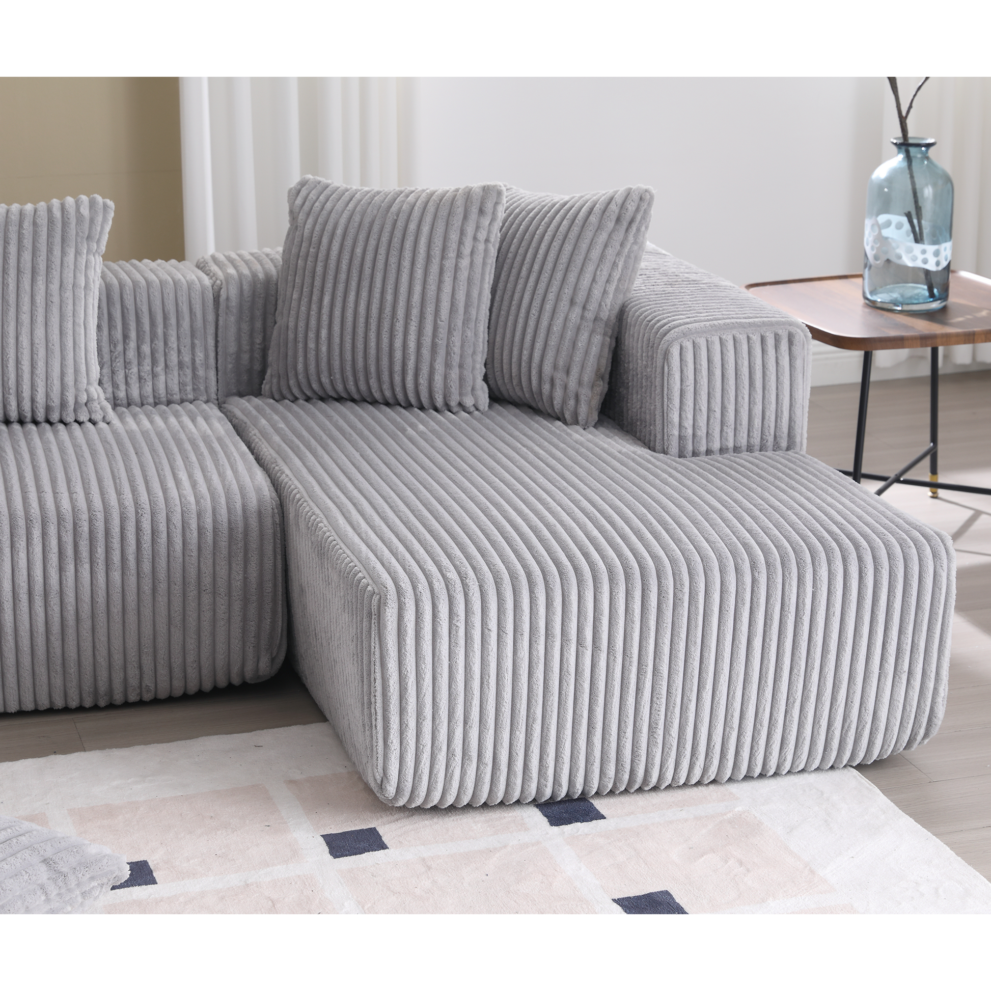 Arrived 131'' Modular Sectional Couch, U Shaped Sofachaise Lounge, Striped Fabric,Upholstered 4 Seater Couch For Living Room, Bedroom, Free Combination Sofa Corduroy , Gray Gray Polyester Primary