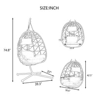 Egg Chair With Stand Indoor Outdoor Swing Chair Patio Wicker Hanging Egg Chair Hanging Basket Chair With Stand For Bedroom Living Room Balcony Gray Steel
