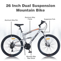 26 Inch Mountain Bike 21 Speed Dual Suspension Aluminum Alloy Frame For Men And Women'S Bike Cycling Grey Garden & Outdoor Aluminium Alloy