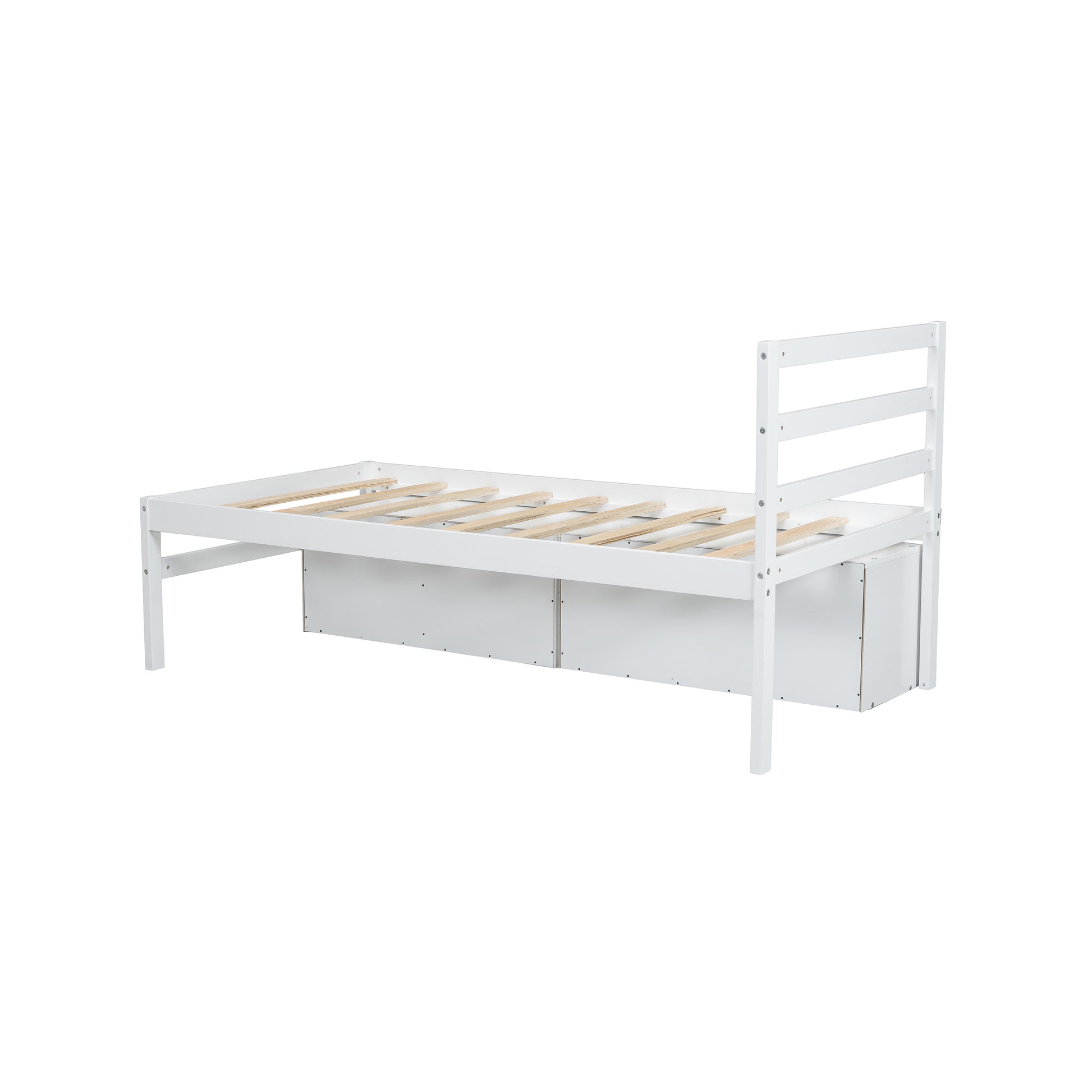 Twin Size Wood Platform Bed With Removable Storage Shelves, Built In Two Storage Drawers For Added Convenience, White Twin White Wood