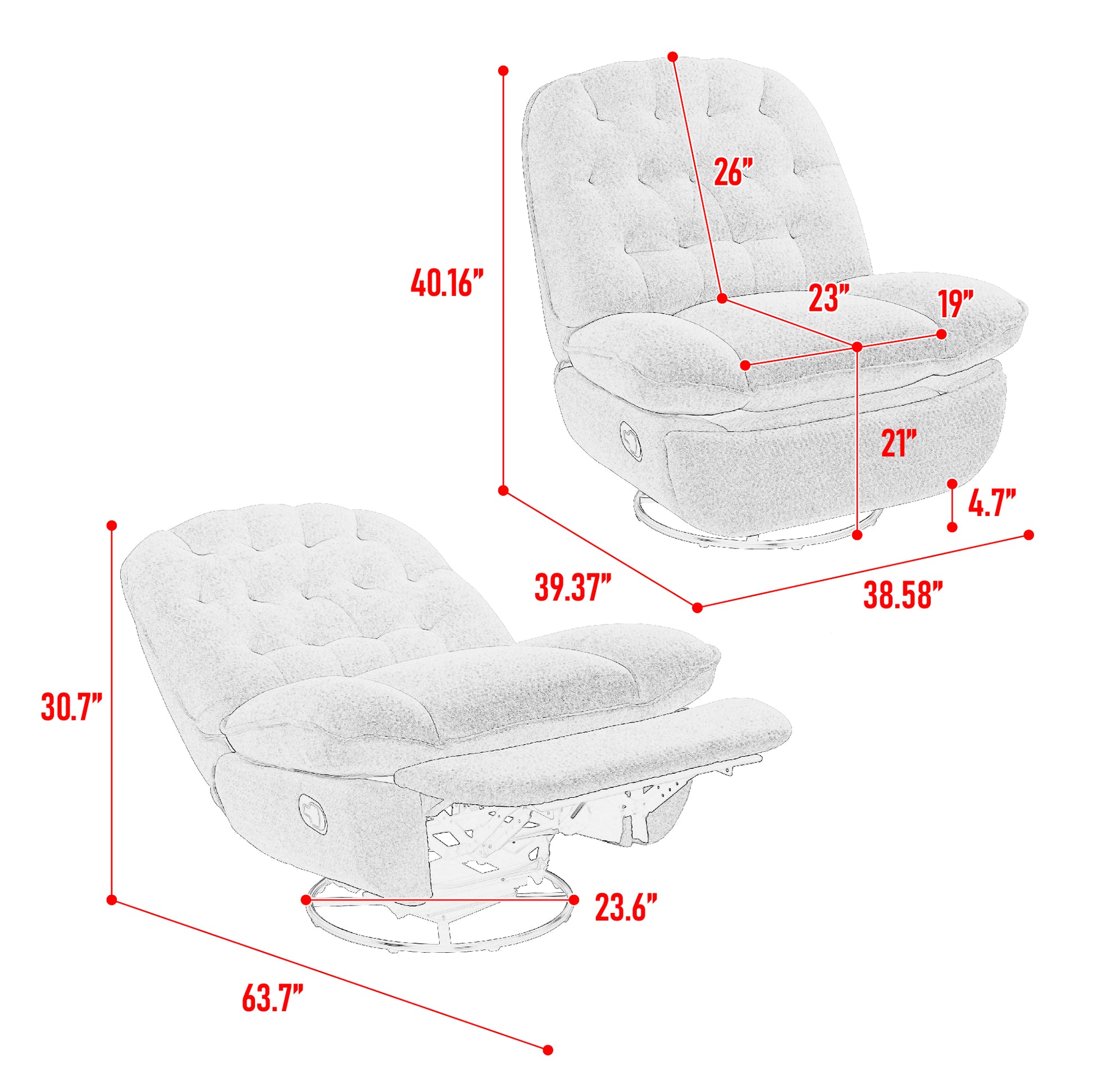 360 Swivel Recliner Adjustable Chair Chenille Glider Swivel Reclining Sofa Chair With Black Metal Round Base Yellow Yellow Foam Upholstered