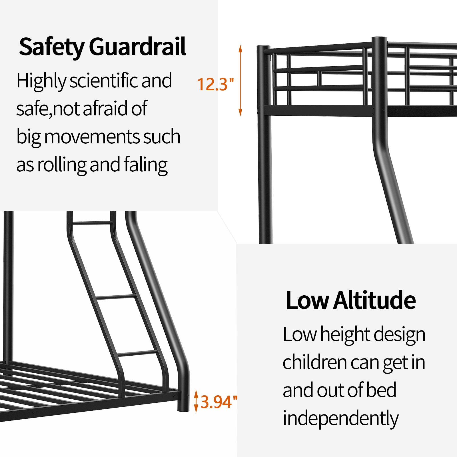 Metal Twin Over Full Bunk Bed Heavy Duty Sturdy Metal Noise Reduced Safety Guardrail Cpc Certified No Box Spring Needed Twin Black Metal Metal