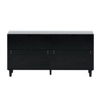 59" Rattan Dresser With Drawers, 6 Drawer Dresser For Bedroom, Clothes Storage Cabinet For Bedroom, Metal Handle&Wood Legs For Hallway, Living Room, Bedroom,Black Black Mdf Metal