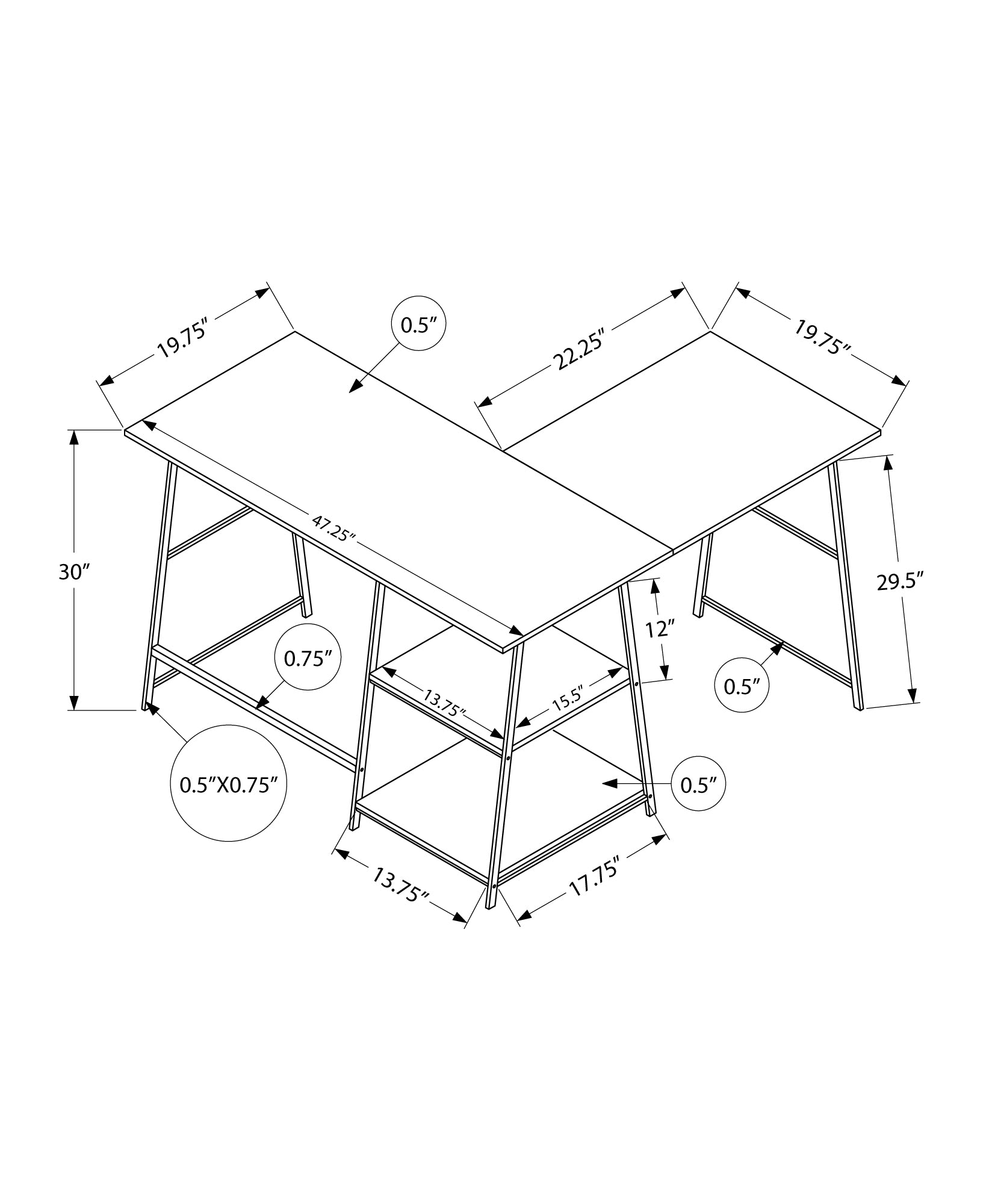 Computer Desk, Home Office, Corner, Storage Shelves, 48"L, L Shape, Work, Laptop, White Marble Look Laminate, Black Metal, Contemporary, Modern White Metal