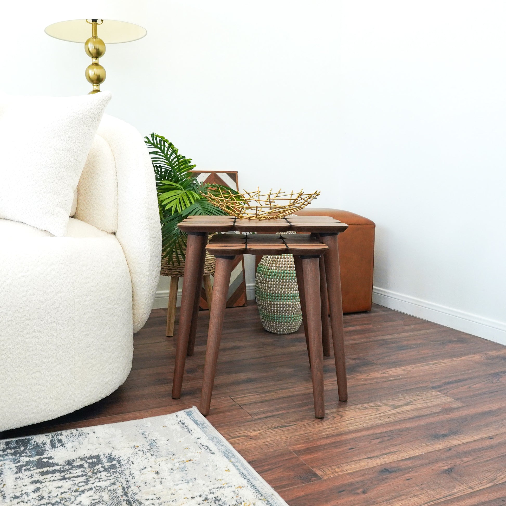 Hilson Walnut Nesting Table Brown,Wood Brown Rectangular Solid Wood