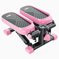 Home Office Exercise 330Lbs Capacity Mini Stepper With Resistance Bands And Lcd Monitor Pink Black Steel