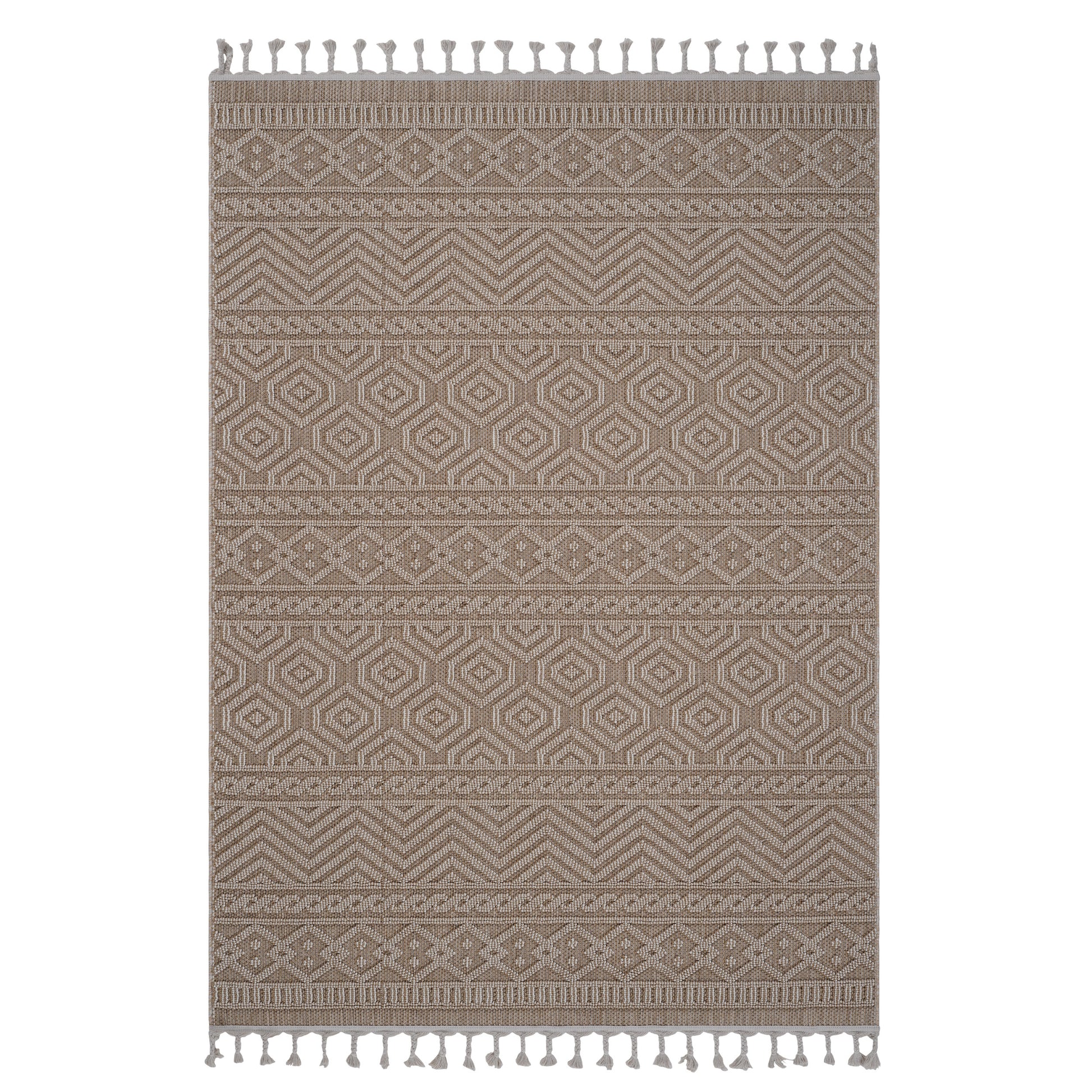 5X7 Mocha Geometric Indoor Outdoor Area Rug Mocha Polypropylene