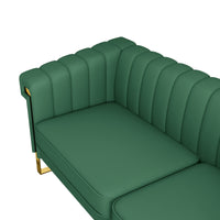 Fx P81Pu Gr Sofa Modern Green Pu Sofa With Gold Accents Sleek Channel Tufted Upholstery, 3 Seat Couch For Living Room And Office Decor Temu Suitable Retro Green Pu 2 Seat