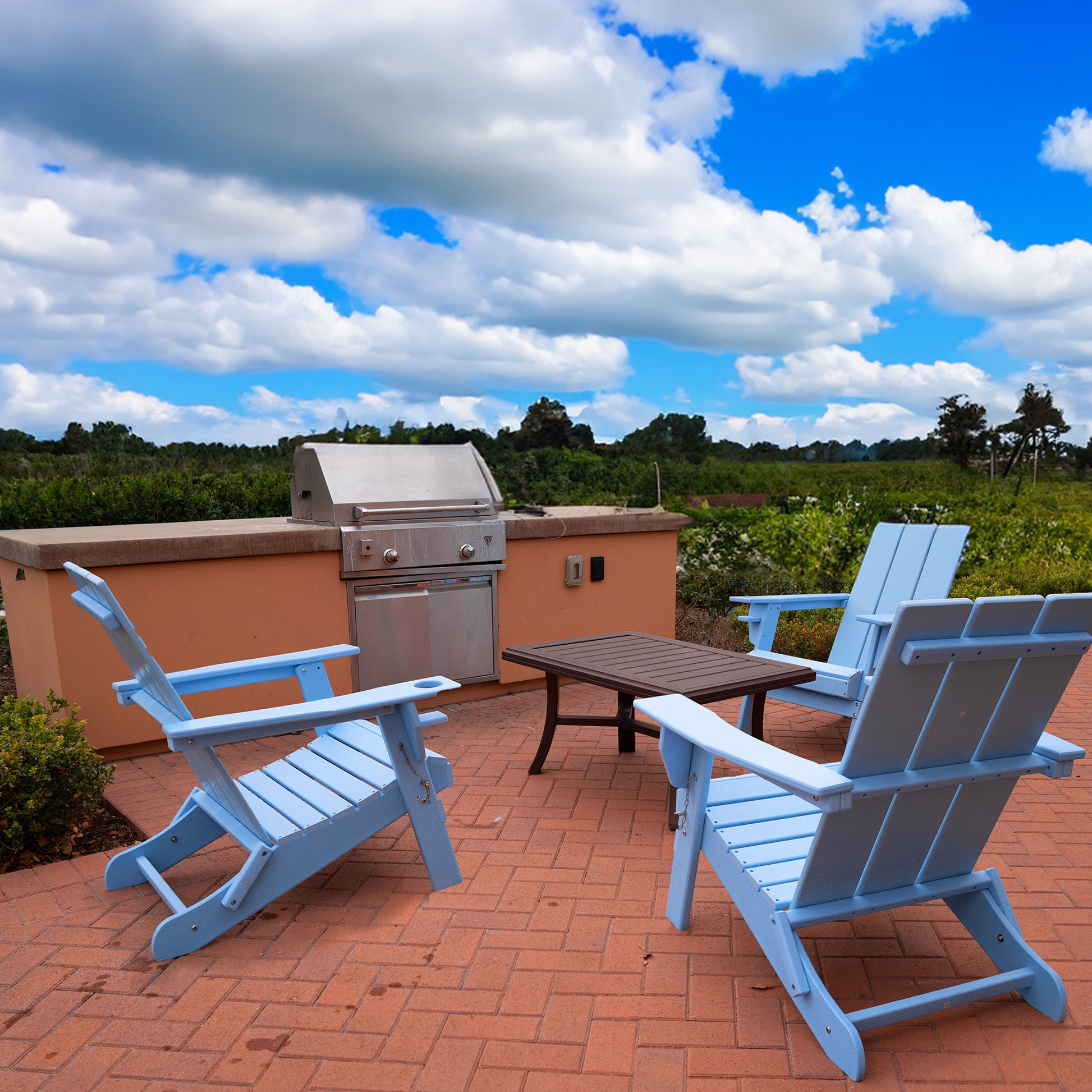 Hdpe Modern Folding Adirondack Chair, Ultra Durable Weather Resistant Design, Easy Folding With No Pins Needed, 300 Lb Capacity, Aqua Blue Aqua Blue Hdpe