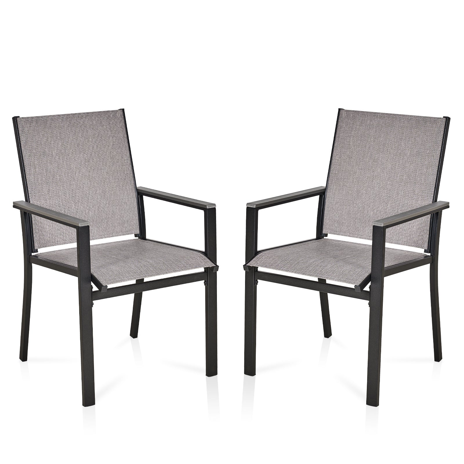 2Pc Patio Dining Chairs, Metal Frame With Textilene Fabrics No Dining Set Black Gray Mildew Resistant Frame Garden & Outdoor 2 Person Seating Group Iron