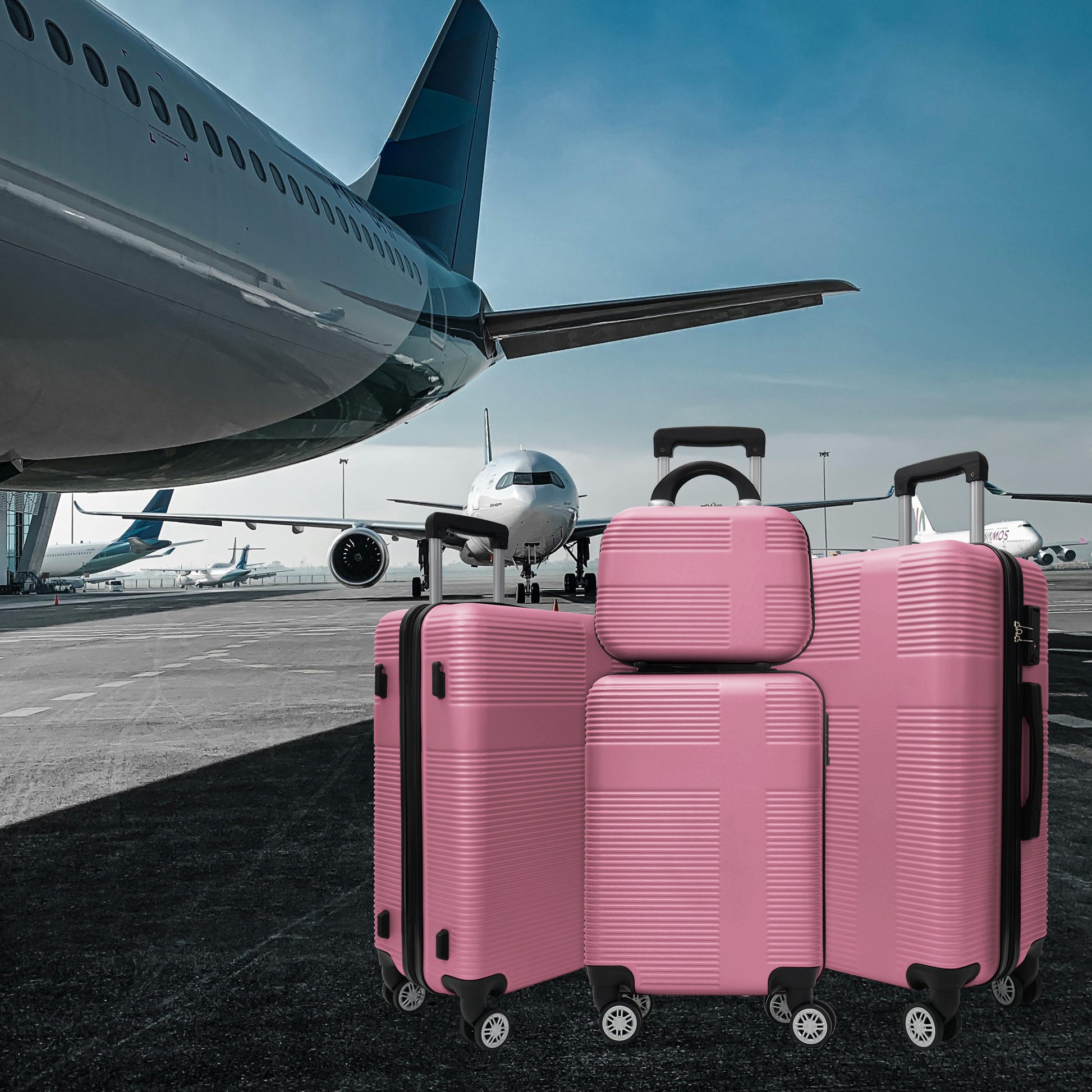 Luggage 4 Piece Set With Spinner Wheels, Hardshell Lightweight Suitcase With Tsa Lock,Checked Luggage,Pink 12 20 24 28In Pink Abs