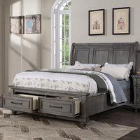 Queen Size Bed W Underbed Drawer Vintage Look Gray Color Beautiful Panel 1Pc Bedframe Bedroom Box Spring Required Queen Antique Gray,Gray Wood Bedroom Contemporary,Modern,Transitional Storage