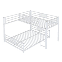 L Shaped Metal Twin Over Full Size Bunk Bed, White Box Spring Not Required White Metal Metal