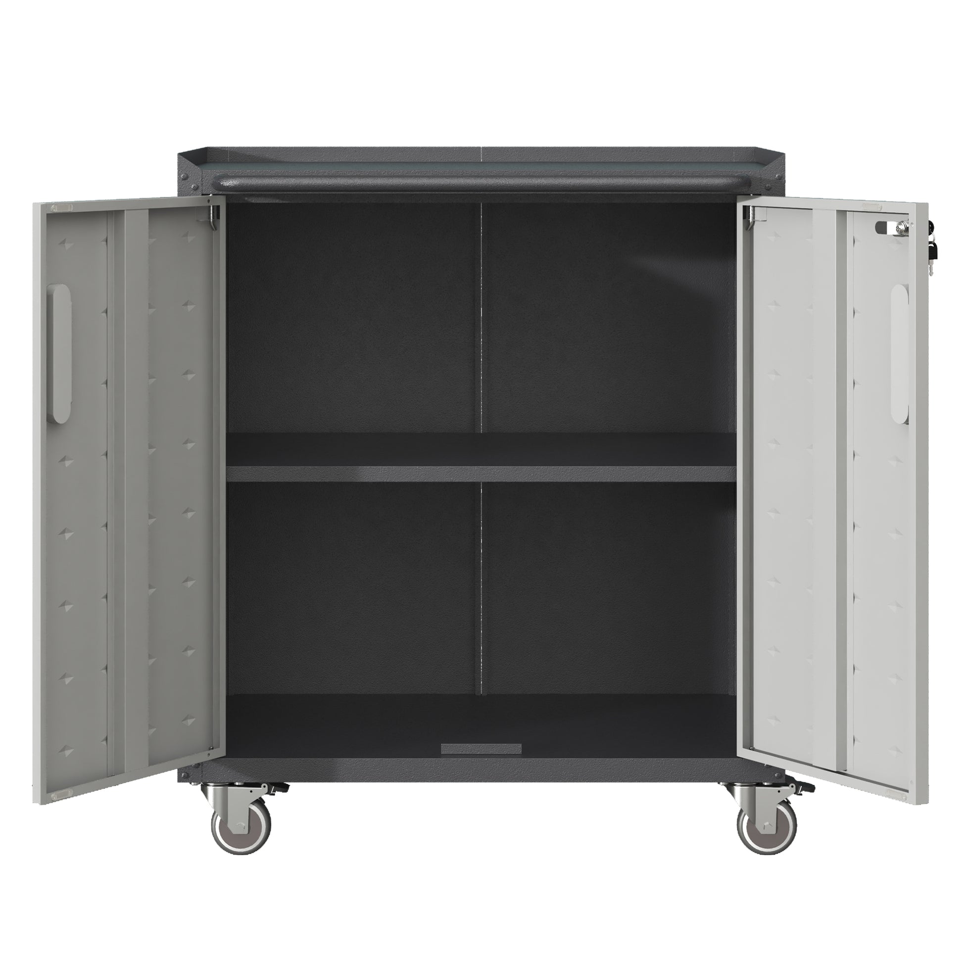 Heavy Duty Metal Garage Storage Cabinet With Wheels Sturdy And Durable Tool Storage Cabinet For Garage, Office, And Home Organizer Solutions Black Gray Steel