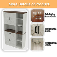 70.87'' Multifunctional Farmhouse Kitchen Pantry Sideboard With Cabinet And Drawer, Kitchen Buffet With Hutch And Glass Holder, Microwave Stand With Charging Station For Kitchen And Dining Room