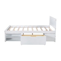 Full Size Platform Bed With Drawer And Two Shelves, White Full Antique White Mdf Lvl