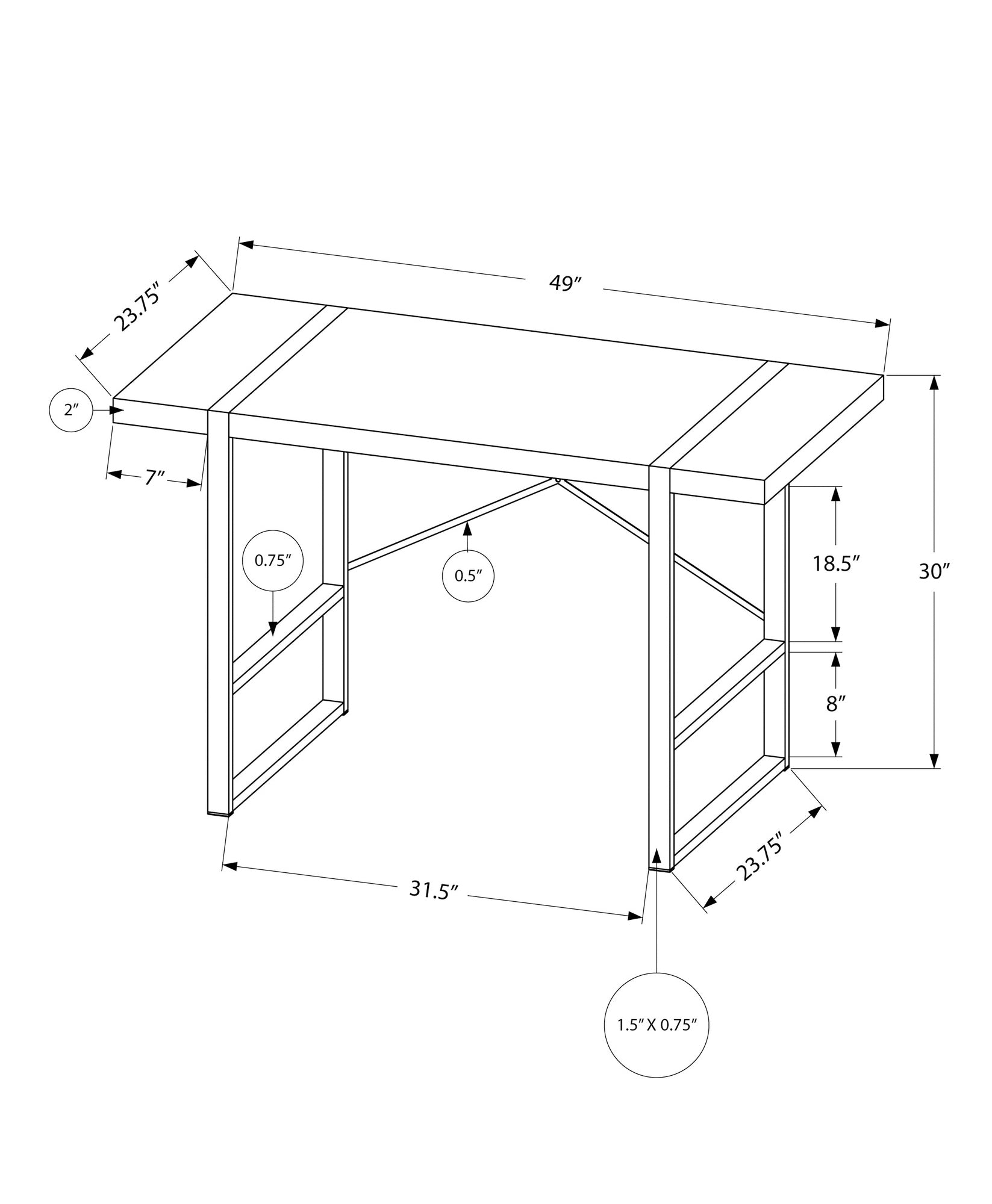 Computer Desk, Home Office, Laptop, 48"L, Work, White Laminate, Grey Metal, Contemporary, Modern White Particle Board