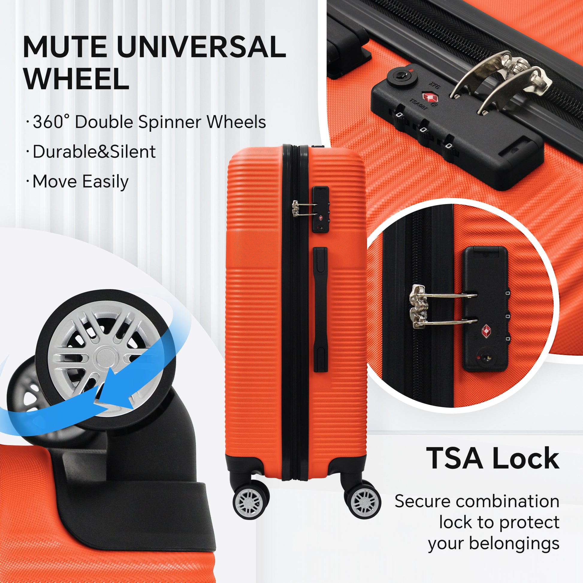 Luggage 4 Piece Set With Spinner Wheels, Hardshell Lightweight Suitcase With Tsa Lock,Checked Luggage,Orange 12 20 24 28In Orange Abs