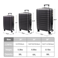 3 Piece Luggage Set Travel Lightweight Suitcases With Rolling Wheels,Tsa Lock & Abs Hard Shell ,Carry On Luggages For Business, Trip, 20 24 28 Black Abs