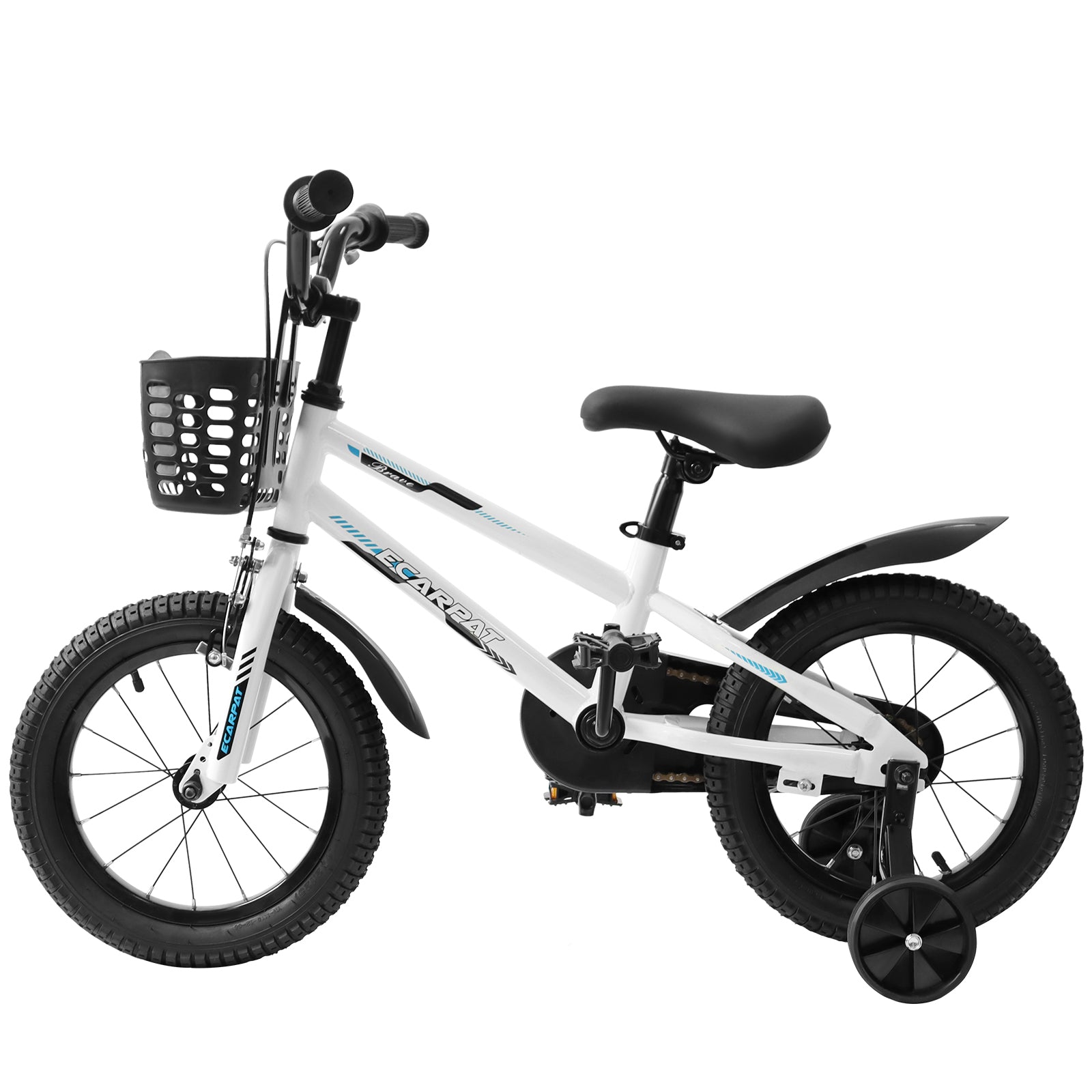 C16111A Kids Bike 16 Inch For Boys & Girls With Training Wheels, Freestyle Kids' Bicycle With Bell,Basket And Fender. White Steel