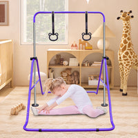 Multi Functional Adjustable Height Children'S Horizontal Gymnastic Bar With Bear Rings Purple Steel