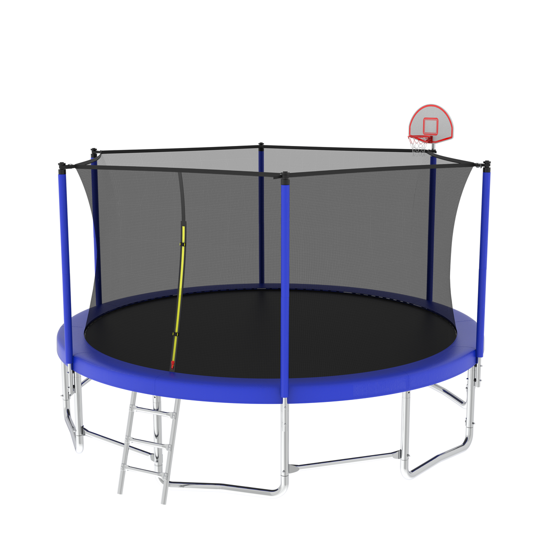 16Ft Trampoline With Balance Bar & Basketball Hoop&Ball, Astm Approved Reinforced Type Outdoor Trampoline With Enclosure Net Blue Metal