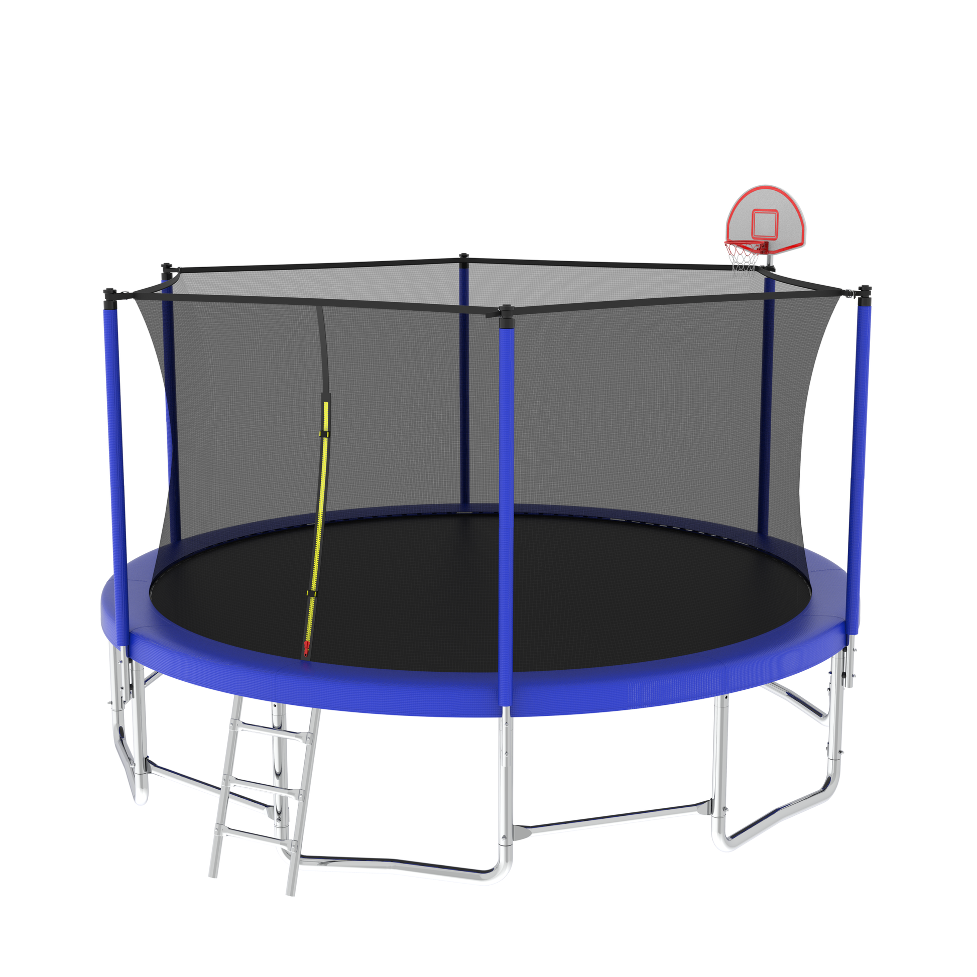 16Ft Trampoline With Balance Bar & Basketball Hoop&Ball, Astm Approved Reinforced Type Outdoor Trampoline With Enclosure Net Blue Metal