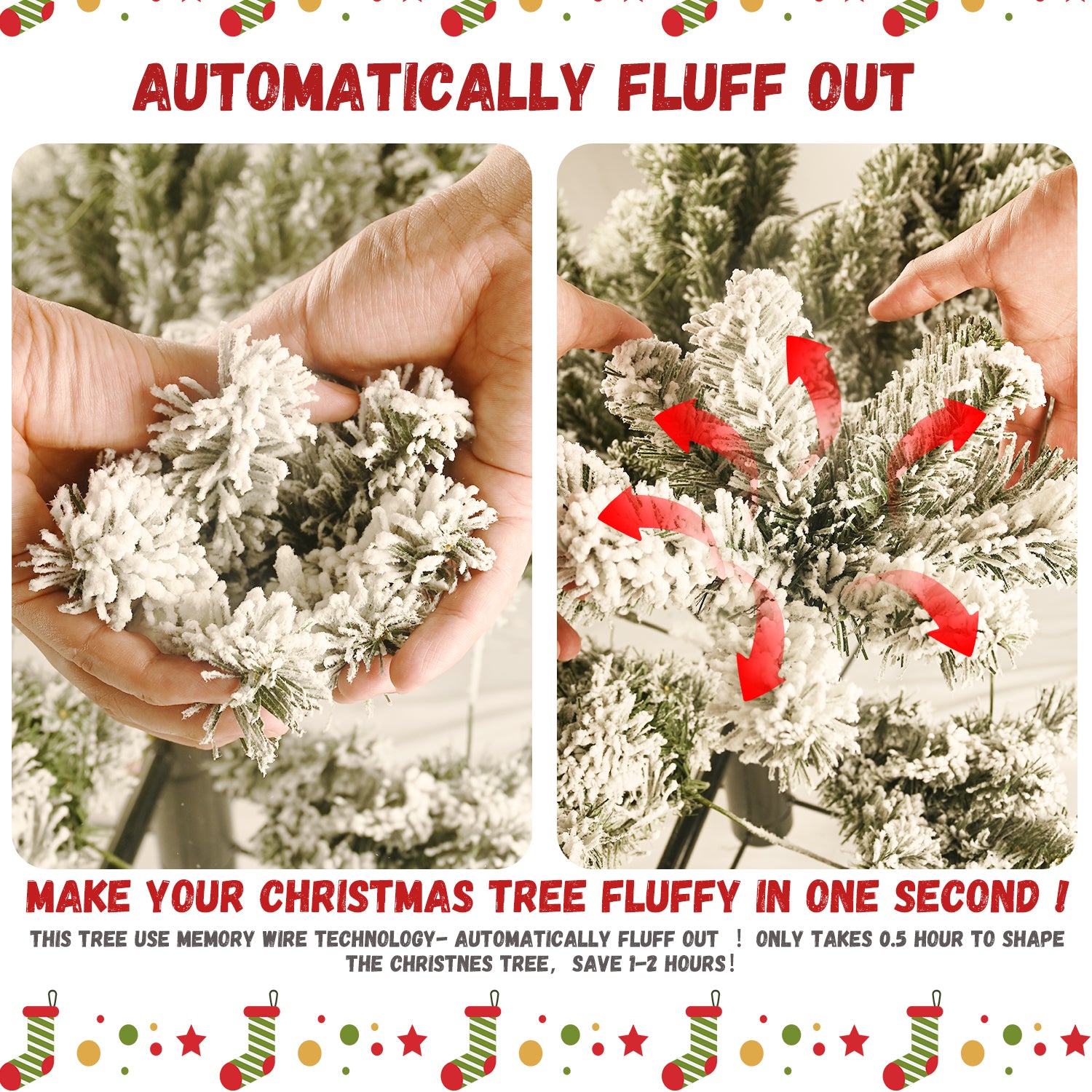 8Ft Pe Pvc Pine Mixed Christmas Tree With Colorful Warm Light 10 Function Led, Memory Wire & Easy Power Technology Green,White Polyethylene