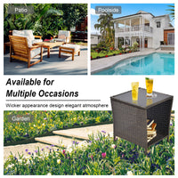 Outdoor Side Coffee Table With Storage Shelf,All Weather Pe Rattan And Steel Frame,Patio Furniture Square,Bistro Table For Garden Porch,Backyard Pool Indoor Black Gold Black Gold Weather Resistant Frame Pe Rattan Iron Waterproof Fabric