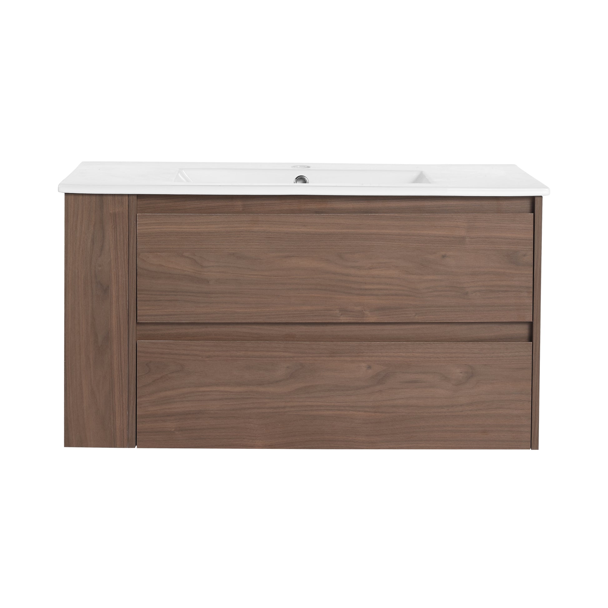 36" Wall Mounting Bathroom Vanity With Ceramic Sink, Soft Close Drawer 2 Brown Oak 1 Bathroom Wall Mounted Modern Plywood