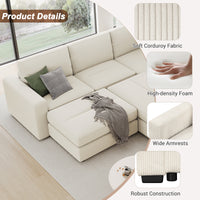 121.3" Sectional Couch Sofa Bed Modular Sofa With Two Movable Ottomans For Living Room Old Sku:N719S001640A , Beige Beige Foam Corduroy 7 Seat