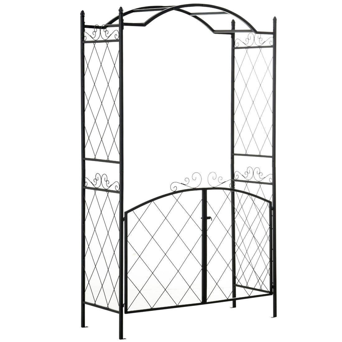 Outsunny 85" Garden Arch Arbor, Metal Arch Trellis With Gate, Garden Archway For Climbing Vines, Wedding Ceremony Decoration, Black Black Metal