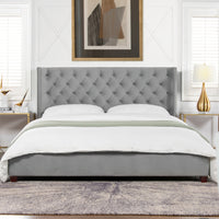 Manhattan Shelter King Platform Bed Frame, Opal Grey Velvet Box Spring Not Required King Gray Wood Foam Velvet Velvet