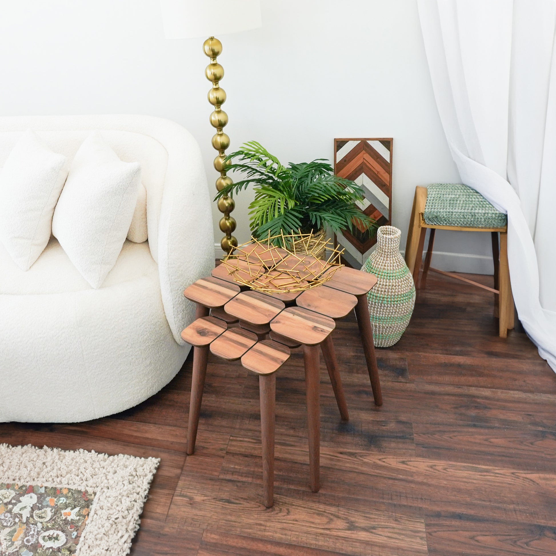 Hilson Walnut Nesting Table Brown,Wood Brown Rectangular Solid Wood