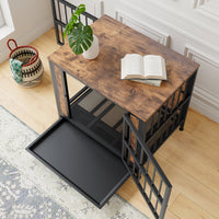 Dog Crate Furniture, Wooden Dog Crate Table, 27.48" Dog Kennel With 2 Sliding Doors And Thick Iron Door Frame, Decorative Pet Crate House For Small Dog Indoor Use Rustic Brown Black Brown Small 11 25 Lbs Mdf Metal