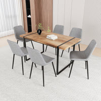 59" Mdf Natural Wood Dining Table And Modern Dining Chair 8 Piece Set, Medieval Kitchen Dining Table Set, Rectangular Metal Base, Dining Table And Suede Chair Grey Buy 6 Chairs And Get 2 Free Brown