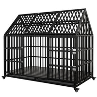 54" Heavy Duty Dog Crate Large Dog Cage Strong Metal Dog Kennels And Crates For Large Dogs Top Open With 2 Doors 4 Lockable Wheels 2 Removable Trays Black Outdoor Kennel Extra Large 71 90 Lbs Steel