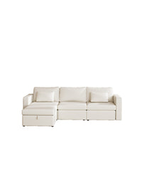 Modern Cotton Linen L Shape Sectional Sofa, Oversized Upholstery Sectional Sofa, Chaise Couch With Storage Ottomans For Living Room Loft Apartment Office White 4 Seats Wood Primary Living Space Medium Duty Pine 4 Seat White Linen Medium Soft Cushion Back