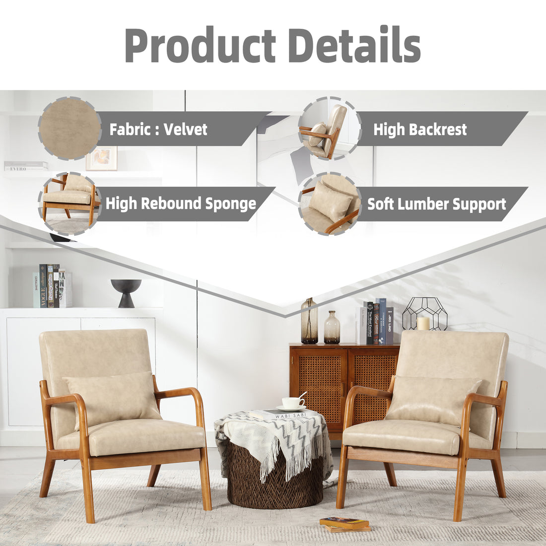 Coolmore Modern Accent Chair, Solid Wood Padding Lounge Armchairs With One Pillow For Living Room, Bedroom, Guest Room Khaki Pu Khaki Brown Primary Living Space Modern Rubberwood Foam Pu Leather