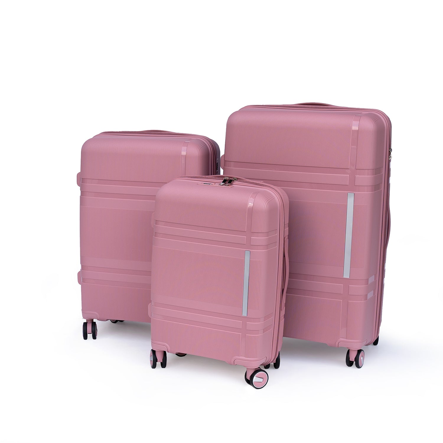 3 Piece Luggage Sets Pp Lightweight Suitcase With Two Hooks, Spinner Wheels, 20 24 28 2307 Rose Gold Abs