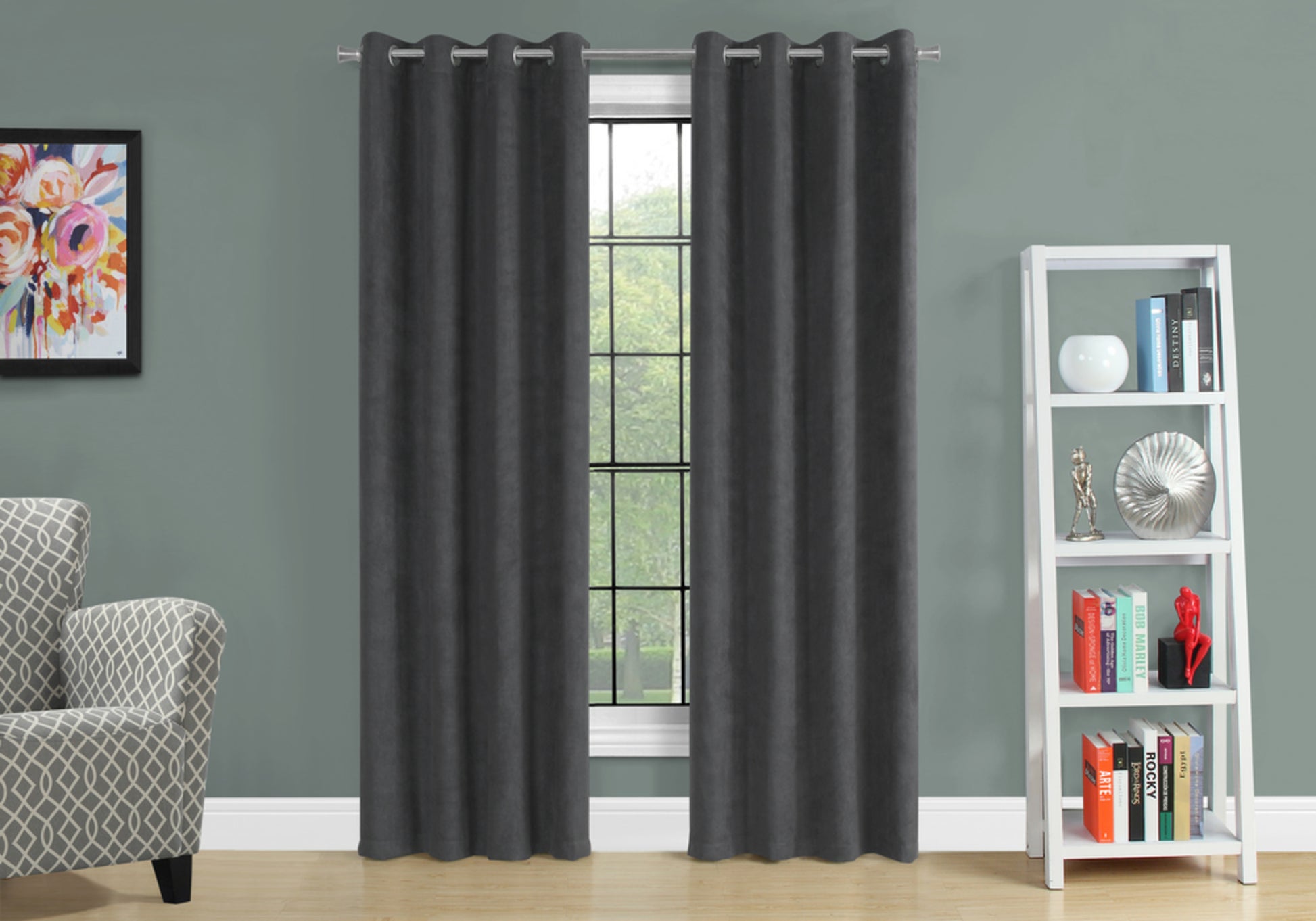 Curtain Panel, 2Pcs Set, 54"W X 84"L, Room Darkening, Grommet, Living Room, Bedroom, Kitchen, Grey Micro Suede, Contemporary, Modern Grey Polyester