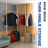 Telescopic Garment Rack, Heavy Duty Design Movable Diy By Hand No Damage To Wall Ceiling Hanging Rail, 31 47In Wide Adjustable, 120 Kilogram Loading, Reach Hook Included, White White Primary Living