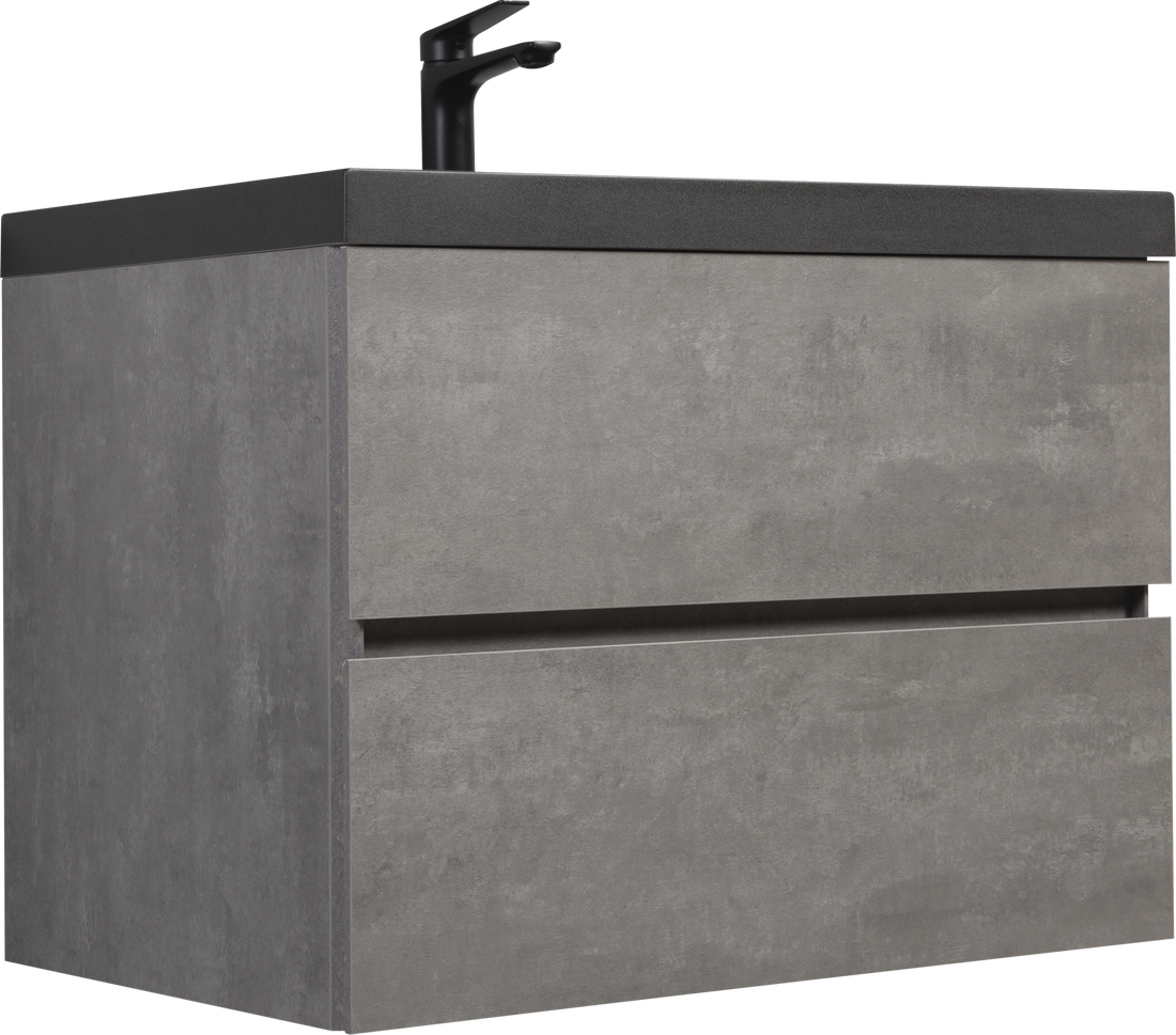 30" Floating Bathroom Vanity With Sink, Modern Wall Mounted Bathroom Storage Vanity Cabinet With Black Quartz Sand Top Basin And Soft Close Drawers, 24V12 30Gr Grey 24Vedi 30B 2 Grey Bathroom Wall Mounted Plywood